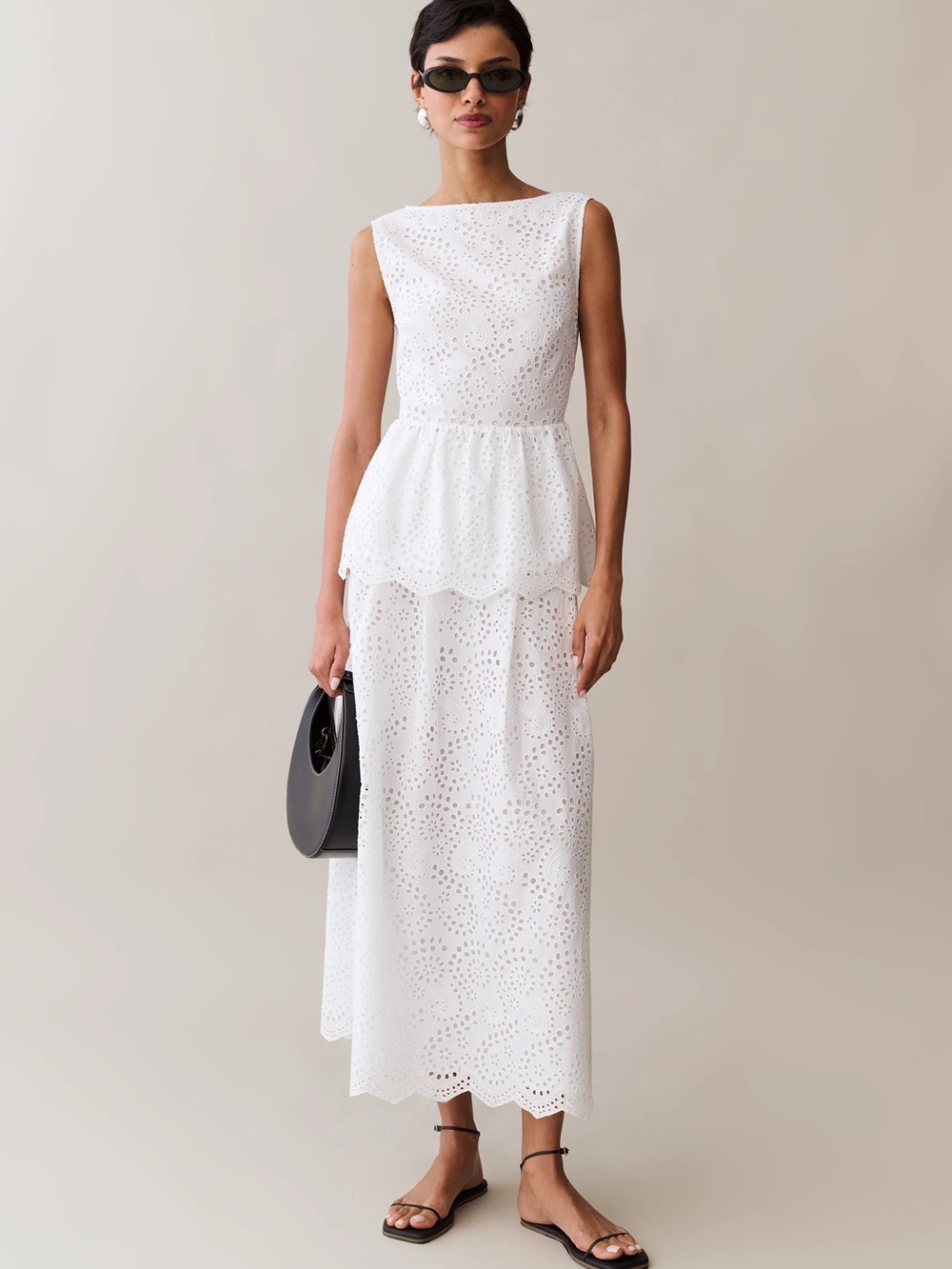 White Eyelet Peplum Skirt Set